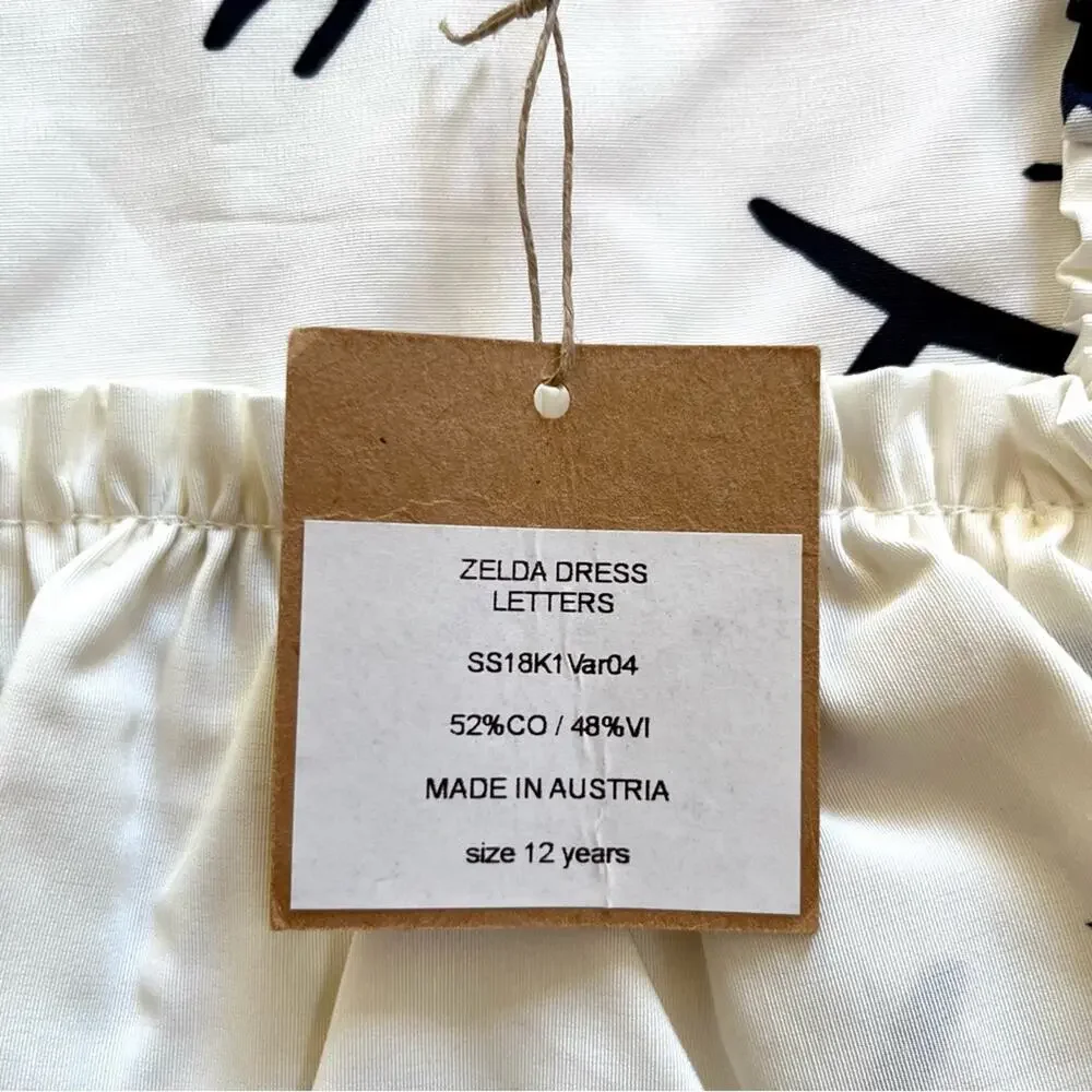 Hilda Henri Zelda Dress NWT Girls 12 ABC Print Pinafore Ruffle Austrian